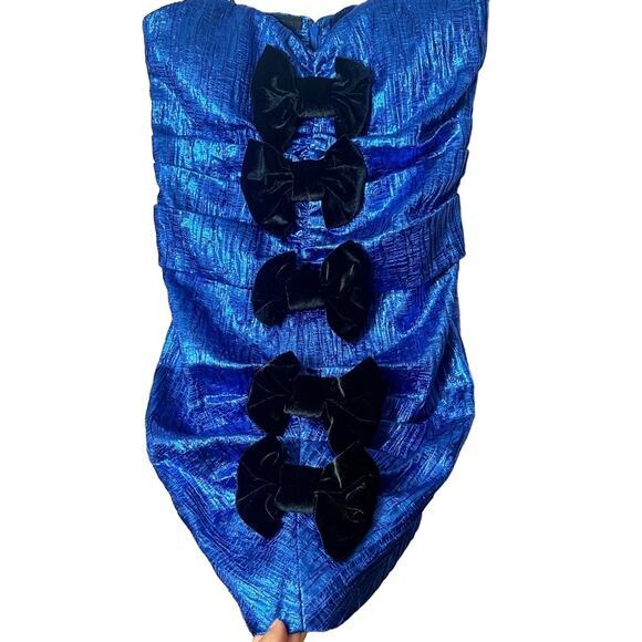 Ronny Kobo Ray Dress in Cobalt Blue Size XS/S Metallic Bows Bodycon Feminine - Picture 8 of 12